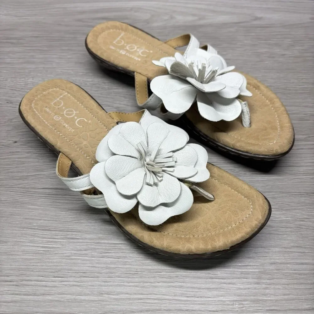 Born Sandals Size 6 White Flower Open Toe Flat Mai Floral Boho Thong Summer
